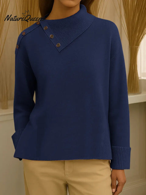 Women's Solid Color Lapel Long Sleeve Casual Loose Knit Top