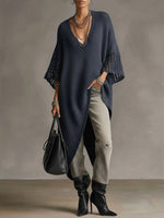 Women's Solid Color V-neck 3/4 Sleeve Casual Loose Knit Dress