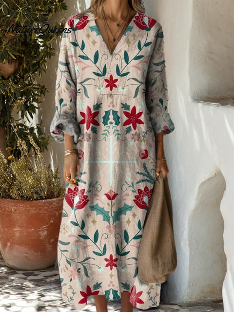 Women's Floral Art Print Casual Cotton Dress