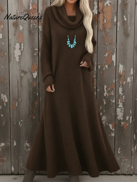 Cozy Cowl Neck Loose A-line Knit Dress