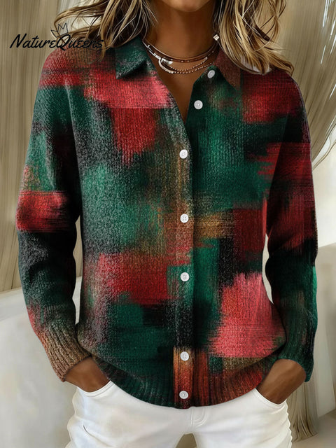 Women's Christmas Abstract Art Pattern Print Cowl Neck Sweater