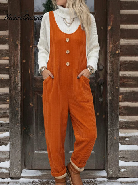 Autumn and Winter Casual Loose Button Corduroy Jumpsuit