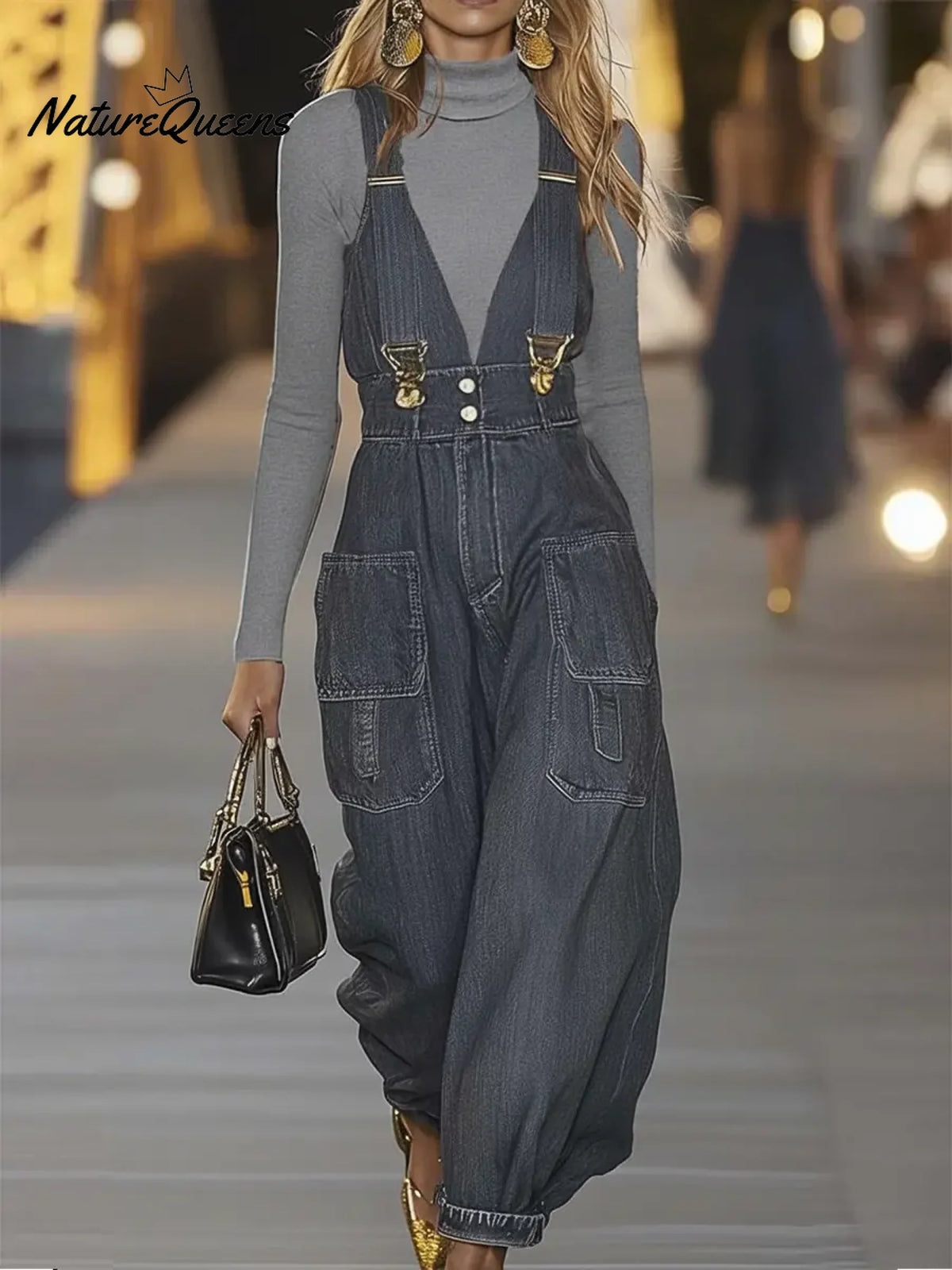 Women's Casual Denim Jumpsuit Overalls