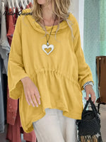 Women's Solid Color Round Neck Long-sleeved Casual Loose Cotton And Linen Top