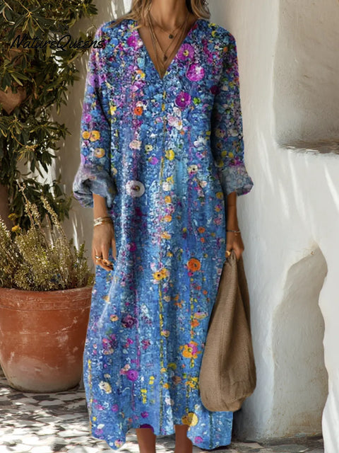 Women's Floral Art Print Casual Cotton Dress