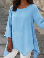 Cozy Elegant Irregular Hem Cotton And Linen Shirt Top