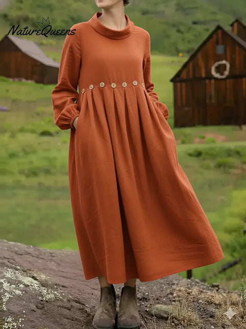 Women's Loose Casual Decorative Button Cotton Linen Dress