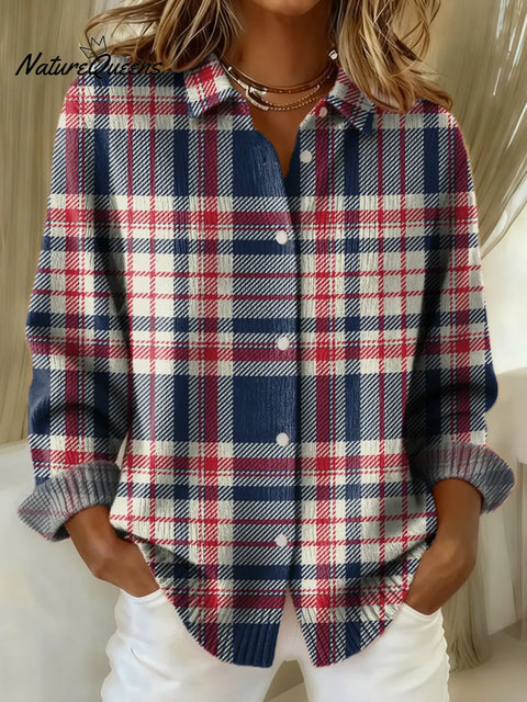 Women's Plaid Pattern Art Print Casual Sweater