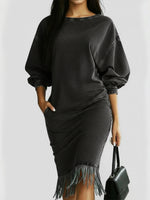 Casual Denim Dress With Tassels