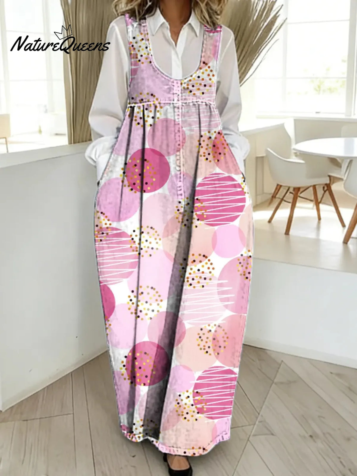 Women's Abstract Pattern Art Print Casual Cotton Denim Dress