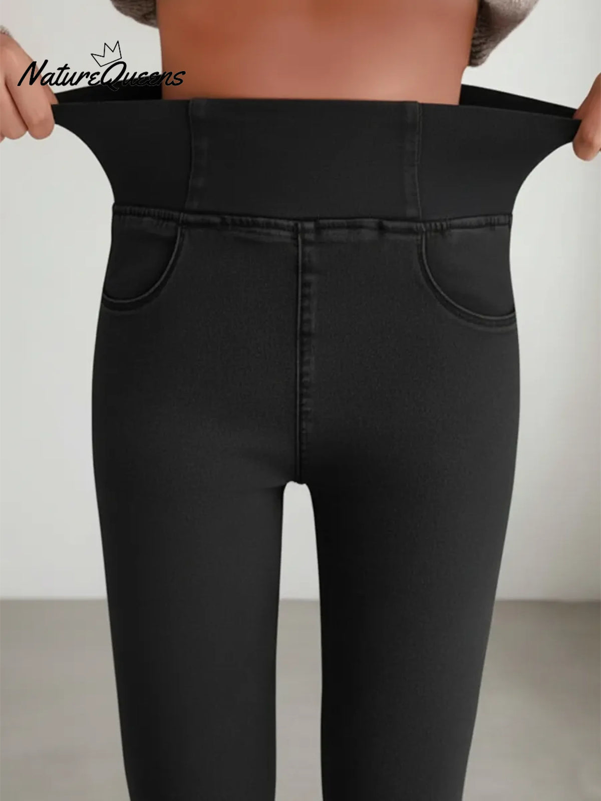 Basic Stretch Fleece-lined High-waisted Jeans