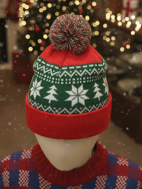 Retro Christmas Snowflake Christmas Tree Wool Hat