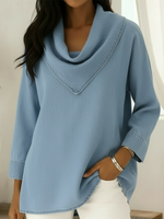 Retro Style Triangular Collar Loose-fitting Denim Cotton Top