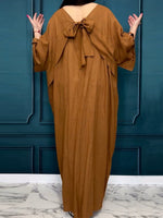 Women's Solid-color Round-neck Casual Loose Cotton-linen Dress