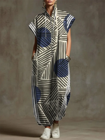 Women's Abstract Pattern Art Print Casual Cotton Jumpsuit