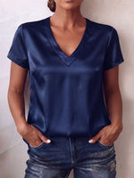 Elegant And Casual V-neck Satin Short-sleeved Shirt