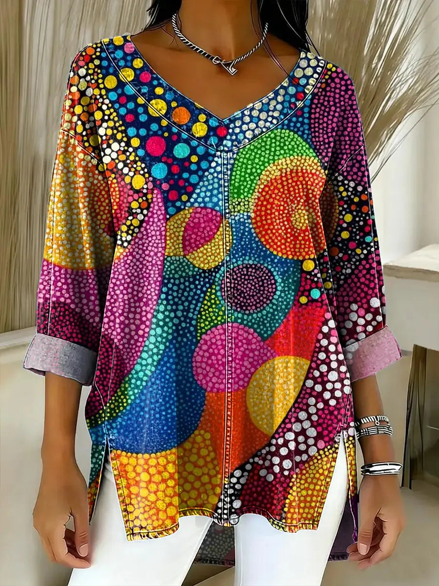 Women's Abstract Pattern Art Print Casual Denim Shirt