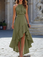 Women's Solid Color Ruffled No Sleeve Art Casual Stylish Dress