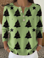 Women's Christmas Tree Pattern Art Print Casual Cardigan Sweater