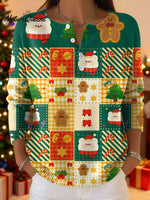 Women's Christmas Pattern Art Print Buttoned Cardigan Sweater