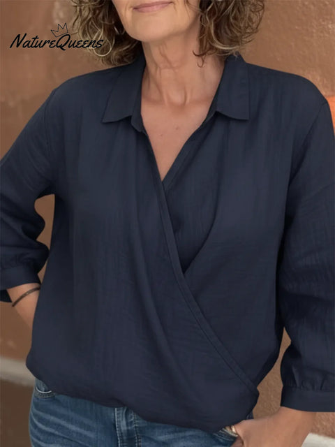 Elegant Collared Linen Shirt Top