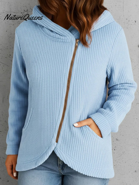 Cozy Corduroy Zip-up Hooded Jacket