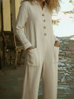 Casual Polo Collar Button-up Linen Jumpsuit