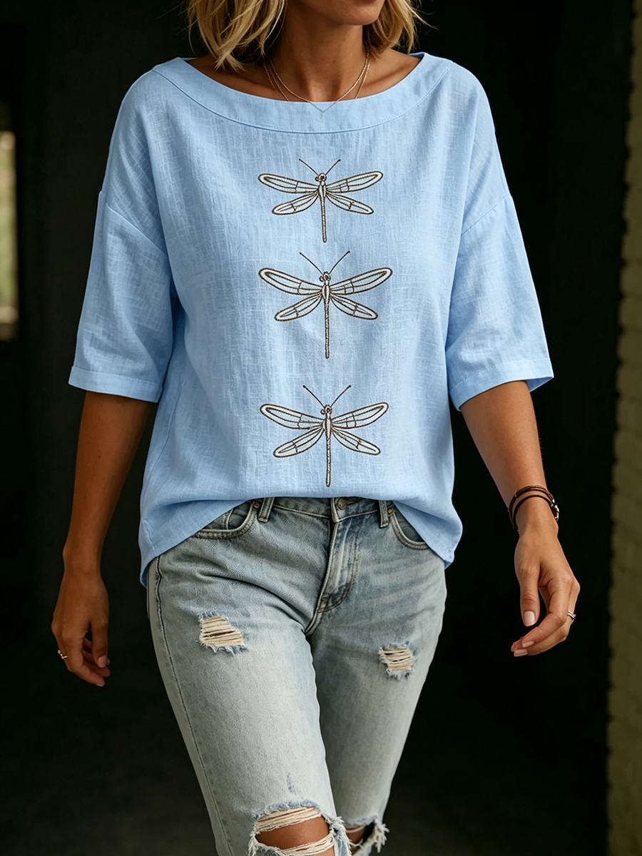 Cozy & Elegant Boat-neck Cotton-linen Shirt