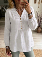 Casual Linen-cotton Top With Lace Trim