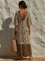 Women's Bohemian Leopard Print Long V-neck Dress