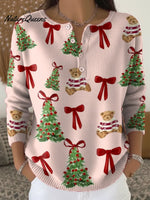 Women's Christmas Tree Pattern Art Print Casual Cardigan Sweater