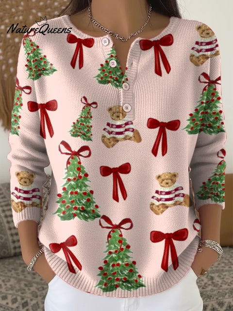 Women's Christmas Tree Pattern Art Print Casual Cardigan Sweater