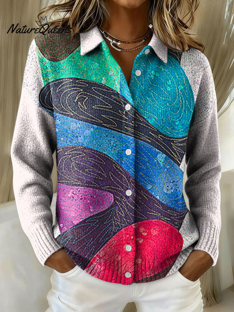 Women's Geometric Abstract Patchwork Pattern Art Print Cowl Neck Sweater
