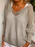 Women's Casual Hooded Open-knit Sweater