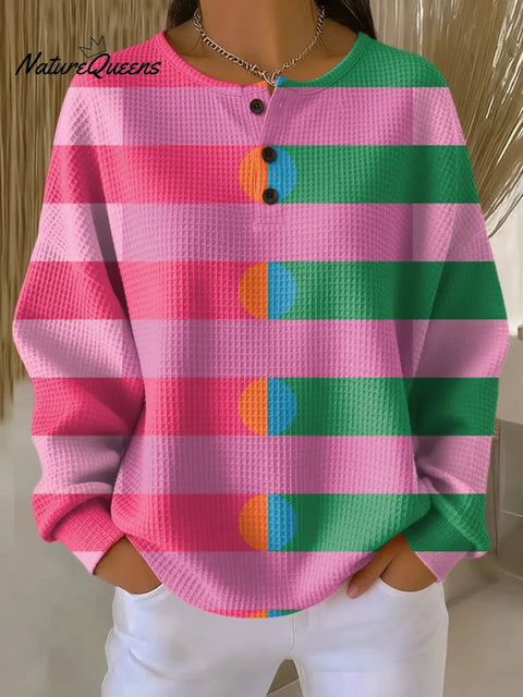 Women's Colorful Abstract Geometric Stripes Painting Art Print Casual Cotton Shirt
