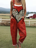 Women's Valentine's Day Love Art Print Casual 100% Cotton Wide Leg Jumpsuit
