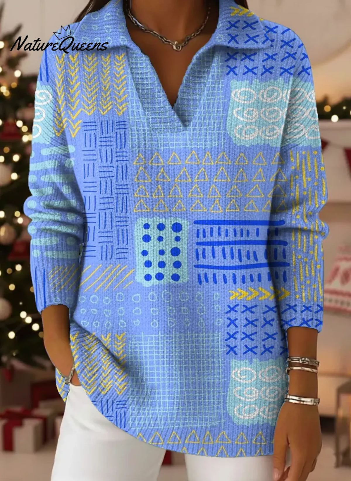 Women's Abstract Pattern Art Print Casual Cotton Sweater