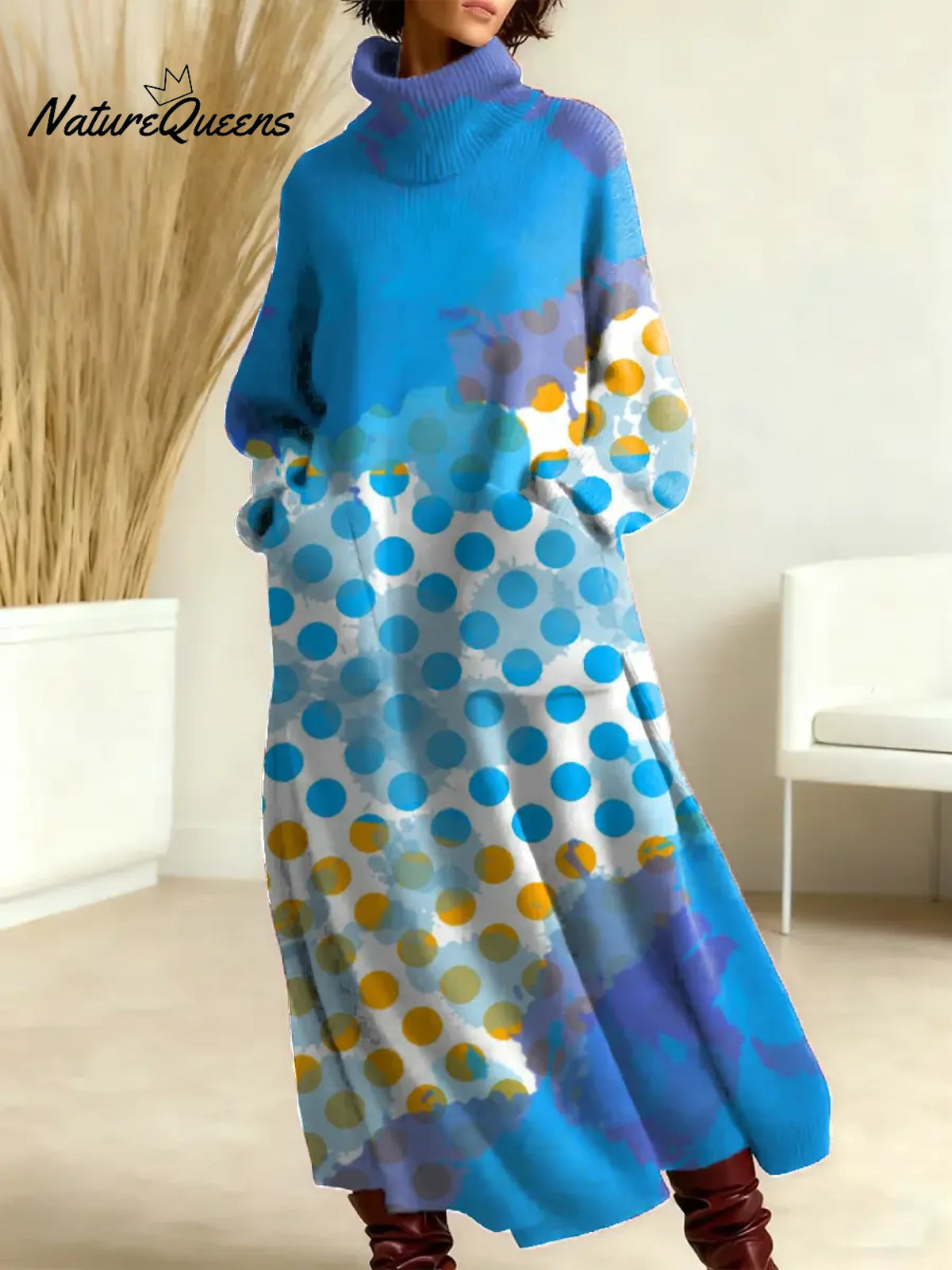 Women's Abstract Pattern Art Print Casual Cotton Knitted Dress