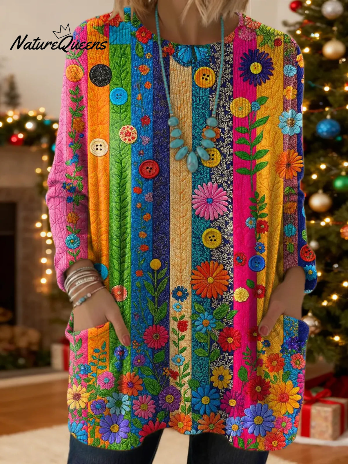 Women's Floral Pattern Art Print Casual Cotton Knitted Sweater