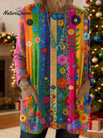 Women's Floral Pattern Art Print Casual Cotton Knitted Sweater