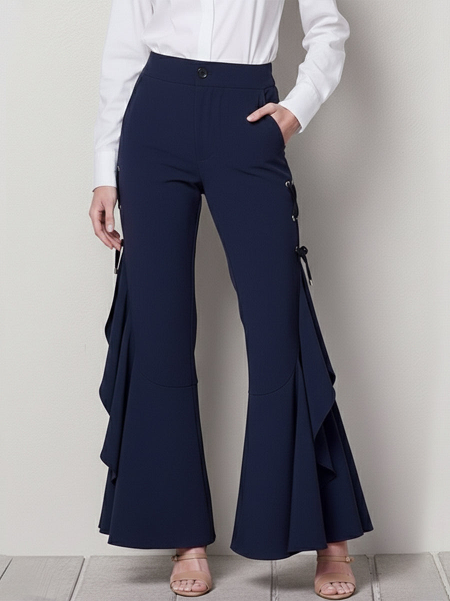 Elegant Flared Trousers With Ruffled Hems