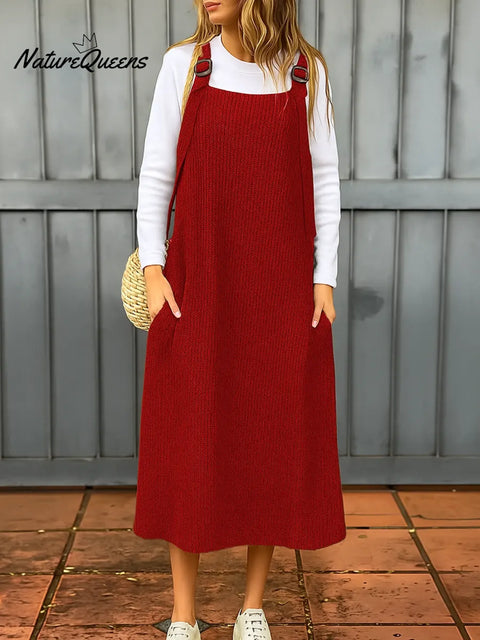 Women's Solid Color Casual Loose Knitted Suspender Dress