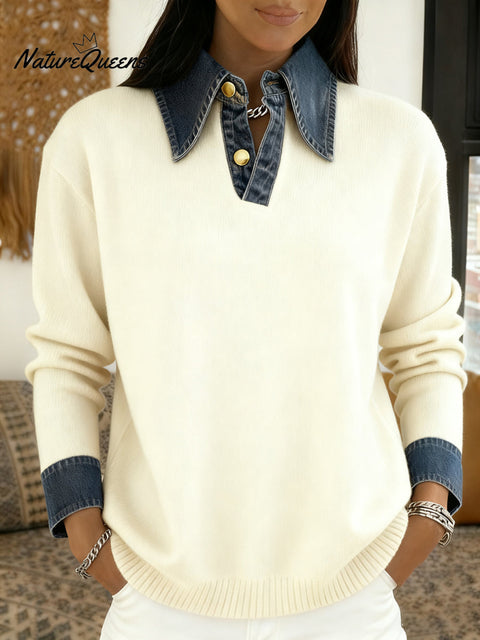 Women's Denim Knitted Pullover Sweater