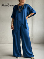 Women's Elegant Satin Top And Wide-leg Pants Two-piece Set