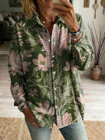 Floral Flowers Art Patterns Casual Patchwork Openwork Webbing Linen And Cotton Shirt