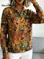 Golden Age Gradient Gold Decorative Pattern Casual Shirt Collar Long Sleeve Sweater