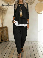Women's Casual Asymmetrical Hem Cotton Top And Pants Two-piece Set