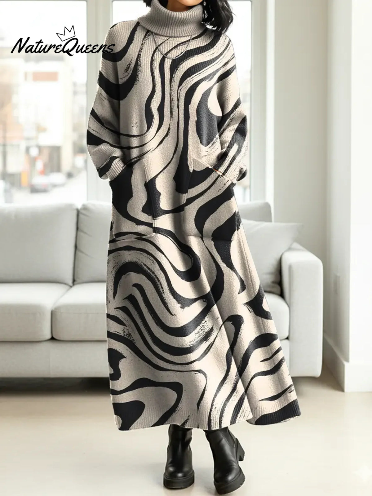 Women's Abstract Minimalist Art Geometric Stripes Print Casual Cotton Knitted Dress