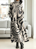 Women's Abstract Minimalist Art Geometric Stripes Print Casual Cotton Knitted Dress