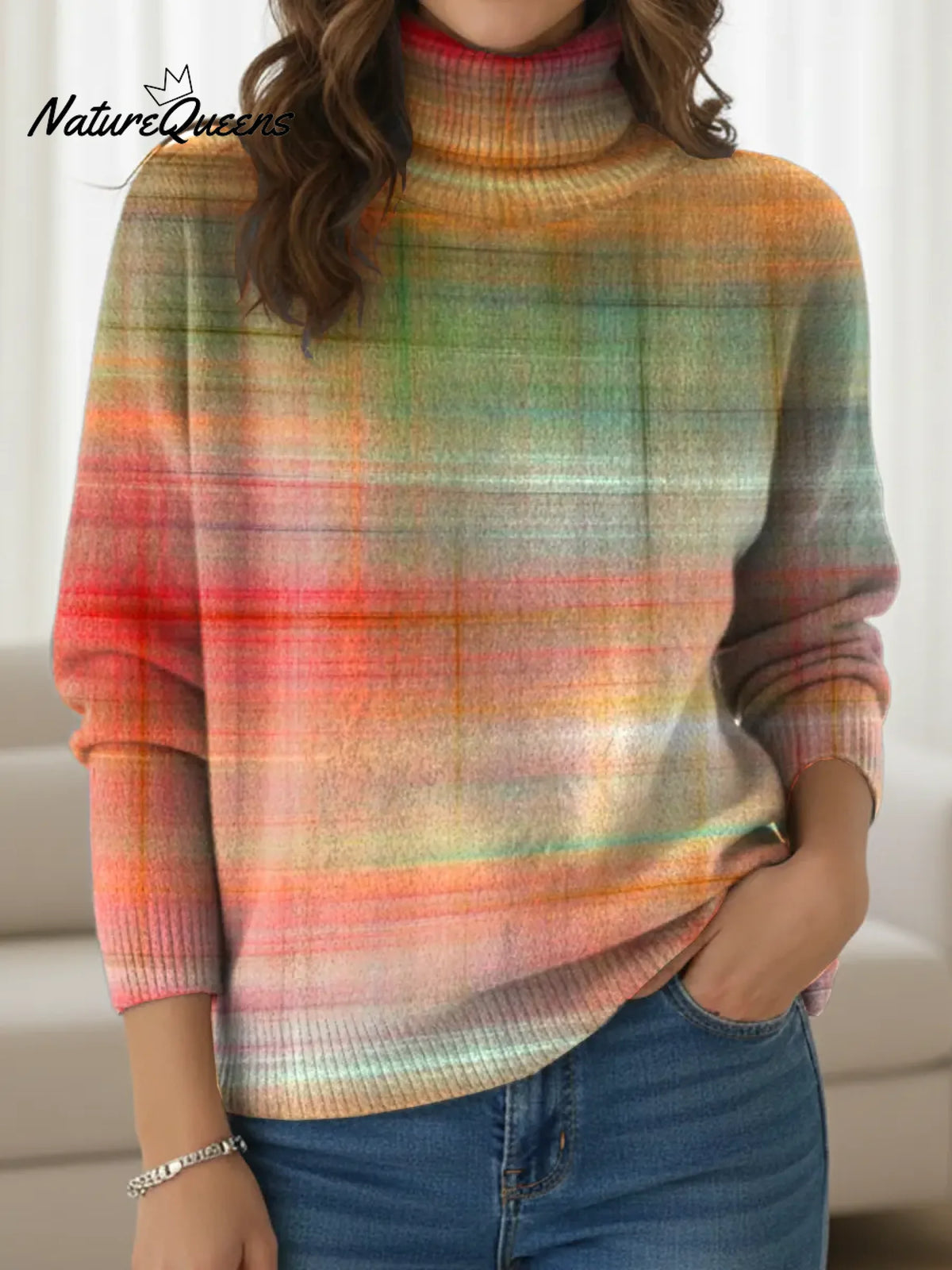 Women's Gradient Stripes Print Turtleneck Sweater